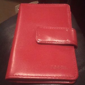 Brand New Fossil Small Red Leather Wallet